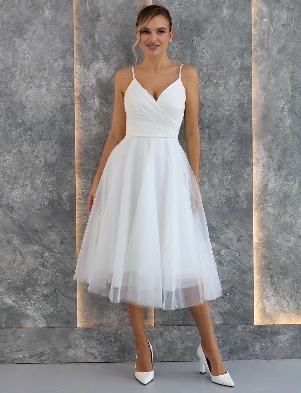 P 1199 1 Сукня весільна міді зі шнурівкою на спині