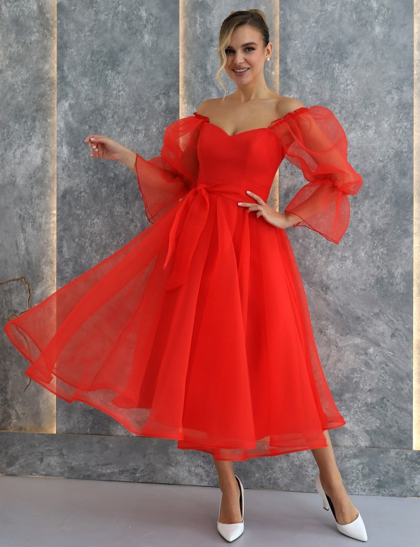 G 5167 Сукня вечірня з корсетом і пишними прозорими рукавами